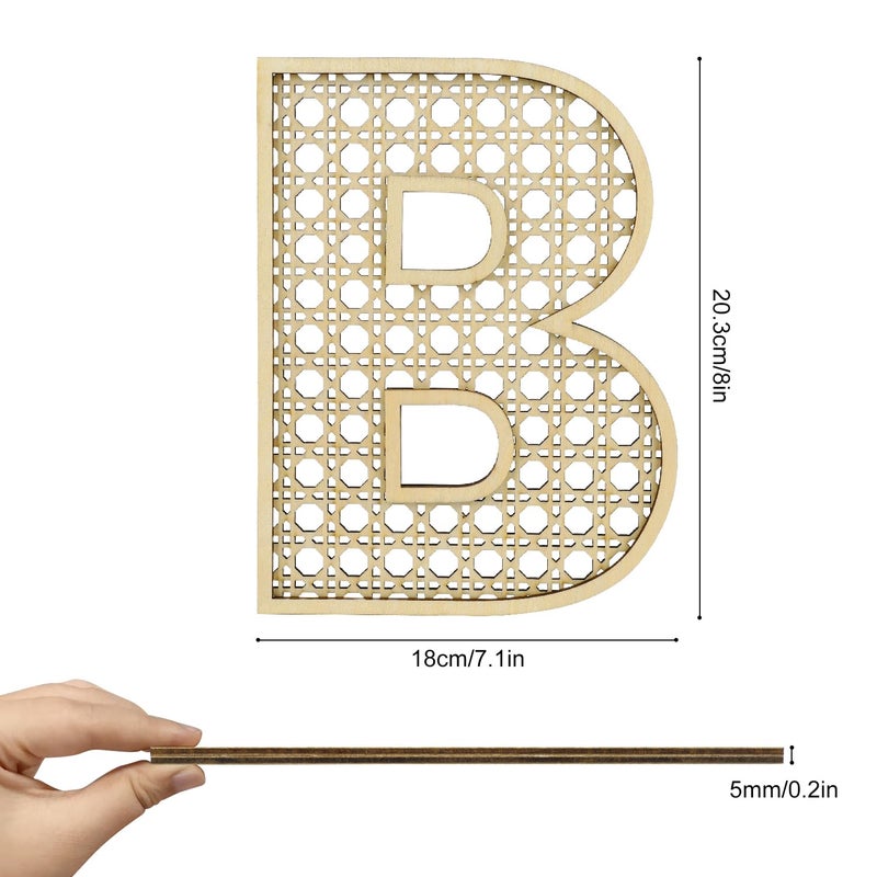 Ethanberg Wooden Rattan Letter B, 8 Inch Rattan Wood Baby Letters Wall Decor, Boho Nursery Decor Wood Letter for Wedding Baby Shower Bedroom, Large Rustic Alphabet Letters Home Decoration - Image 2